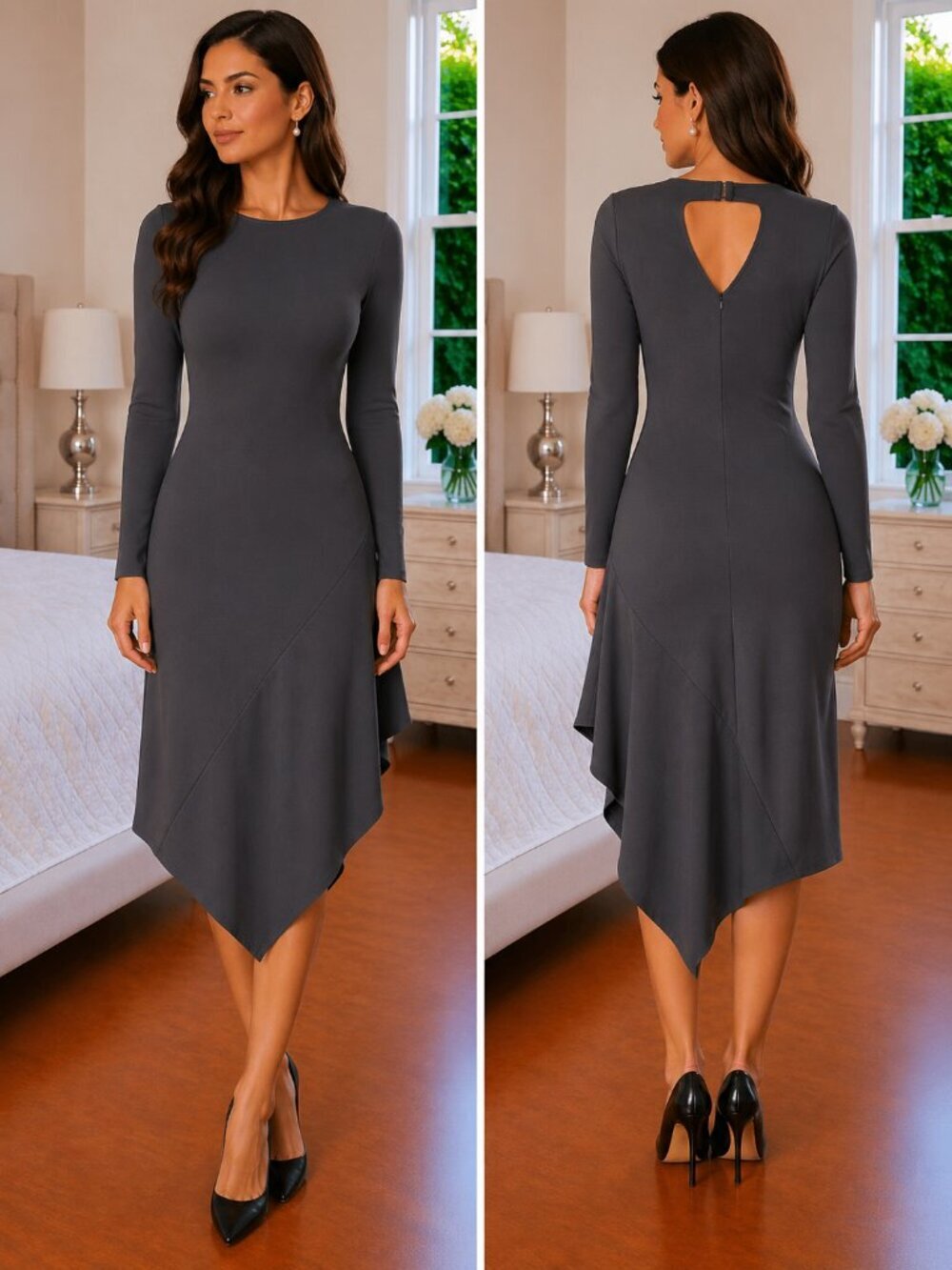 Hutch Gray Asymmetrical Cutout Midi Dress $290